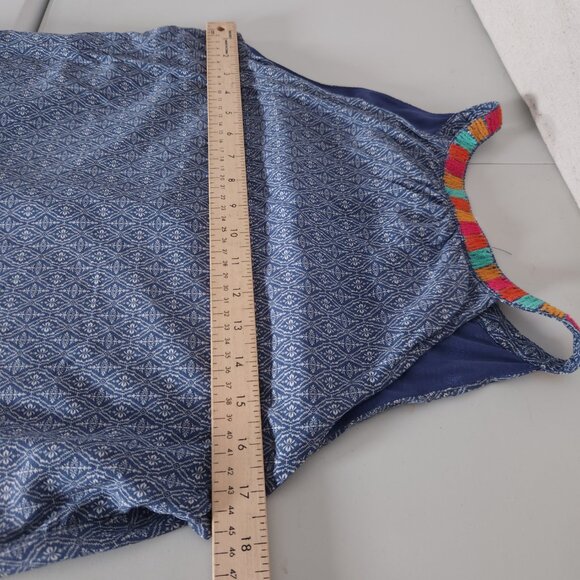 THML Blue White Geometric Print Sleeveless Dress XS Embroidered Trim Lined Boho - Picture 4 of 12